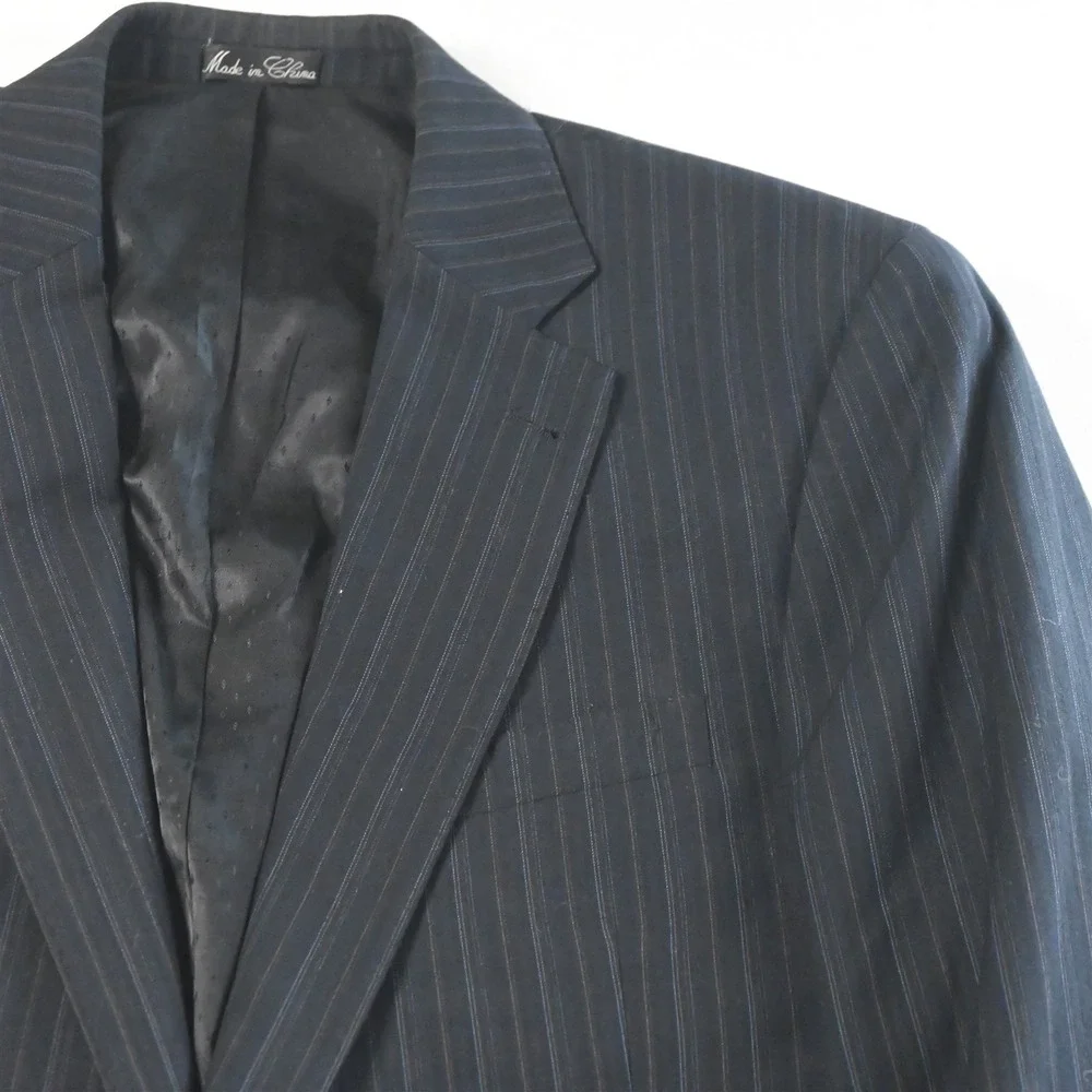 Evan Piccone 40R 34x34 Navy‎ Blue Striped Mens Jacket Pants Suit
